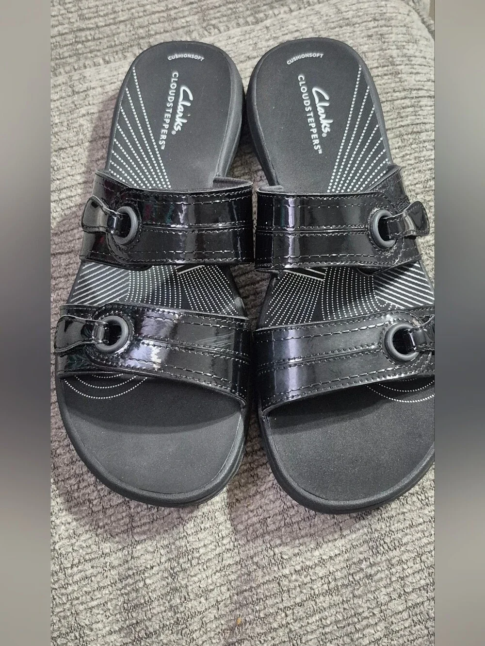 Clarks Black Patent Dual-Strap Womens Sandals